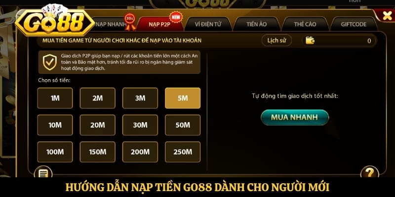 Hướng dẫn nạp tiền Go88 dành cho người mới